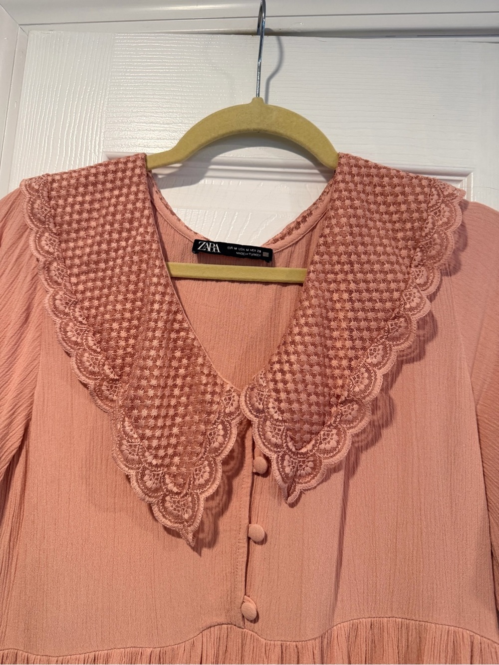 Zara Size M Embroidered Lace Collar Babydoll Tunic Dress Top Boho Cottagecore - Picture 4 of 11